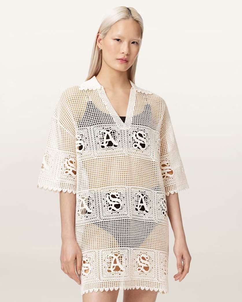 AllSaints Kyra Open Knit Mini Dress Women's Chalk White Women's