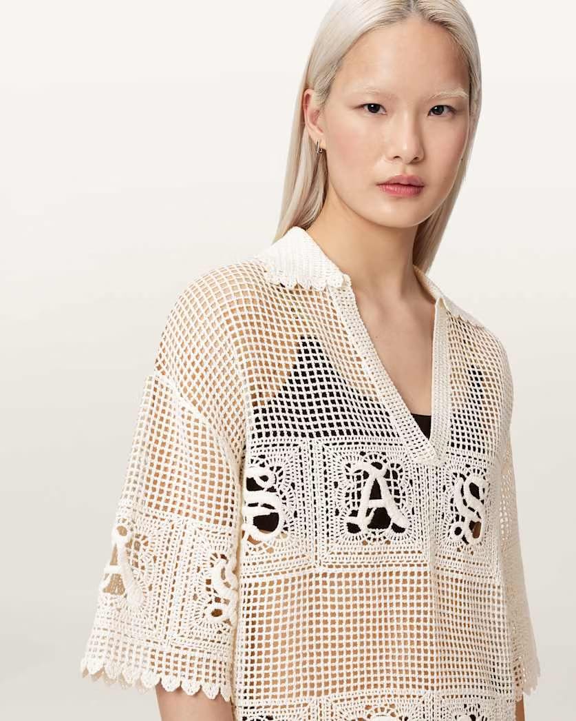 AllSaints Kyra Open Knit Mini Dress Women's Chalk White Women's