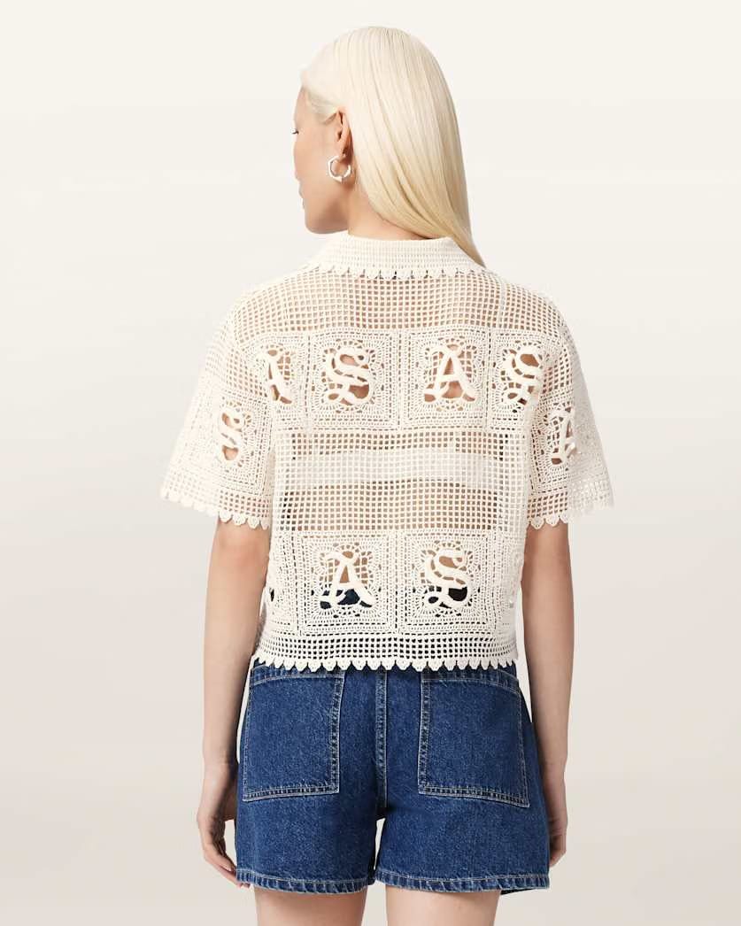 AllSaints Kyra Crochet Cropped Polo Women's Chalk White Women's