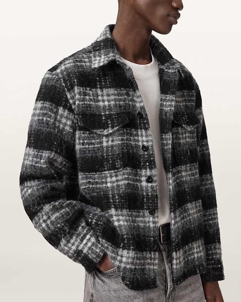 AllSaints Korey Relaxed Fit Check Shirt Black/Charcoal