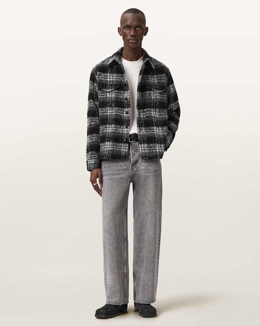 AllSaints Korey Relaxed Fit Check Shirt Black/Charcoal