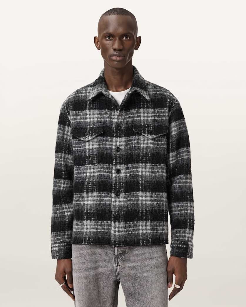 AllSaints Korey Relaxed Fit Check Shirt Black/Charcoal