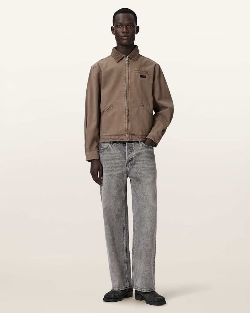 AllSaints Korey Relaxed Fit Canvas Jacket Mire Brown