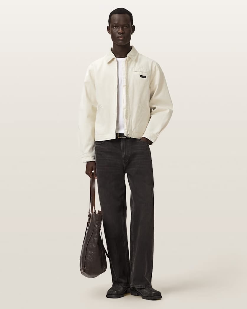 AllSaints Korey Borg Lined Relaxed Fit Jacket Pebble White
