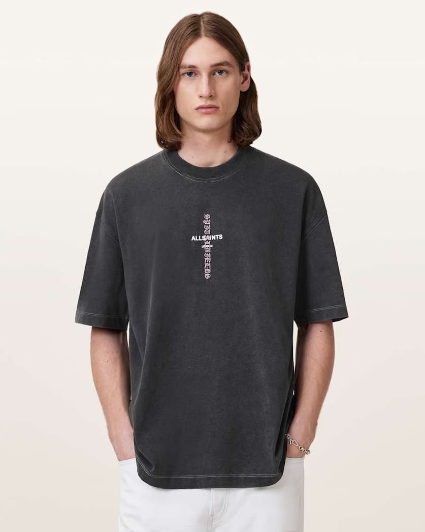 AllSaints Knox Short Sleeve Faded T Shirt Washed Black