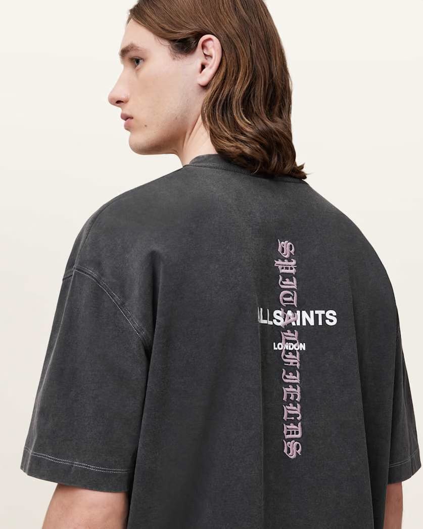 AllSaints Knox Short Sleeve Faded T Shirt Washed Black