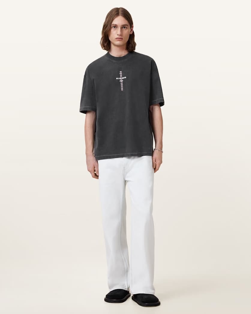 AllSaints Knox Short Sleeve Faded T Shirt Washed Black