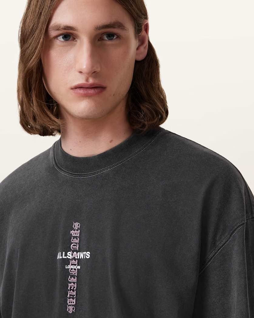 AllSaints Knox Short Sleeve Faded T Shirt Washed Black