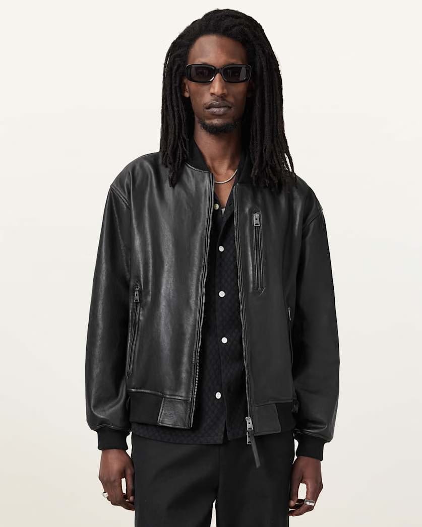 AllSaints Kino Oversized Leather Bomber Black
