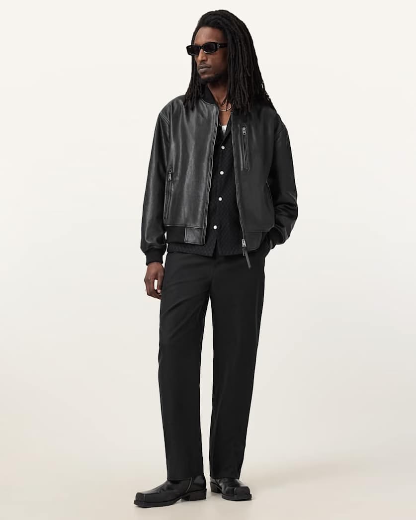 AllSaints Kino Oversized Leather Bomber Black