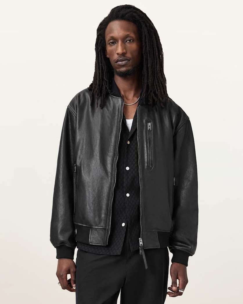 AllSaints Kino Oversized Leather Bomber Black