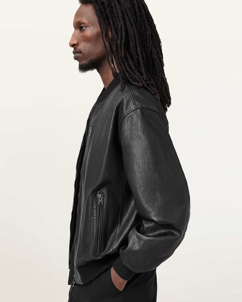 AllSaints Kino Oversized Leather Bomber Black