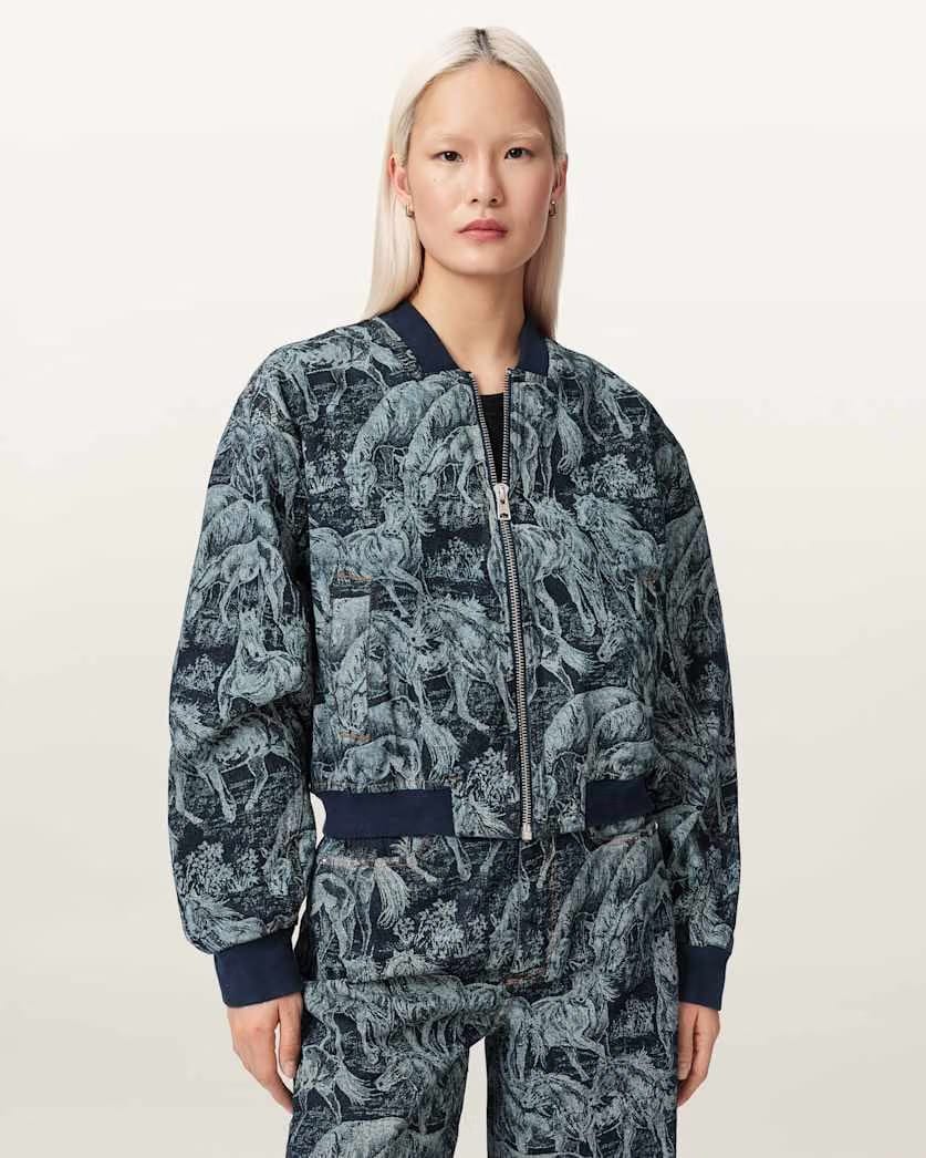 AllSaints Kaytra Printed Denim Bomber Women's Printed Indigo Women's