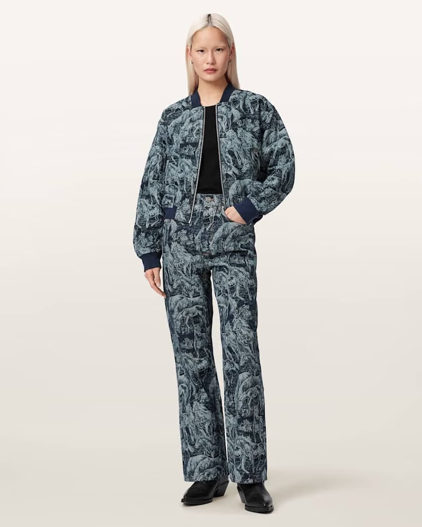 AllSaints Kaytra Printed Denim Bomber Women's Printed Indigo Women's