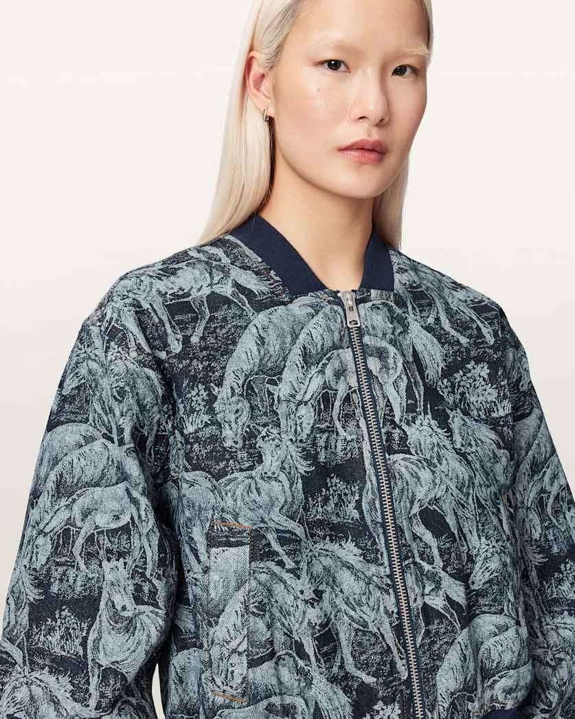AllSaints Kaytra Printed Denim Bomber Women's Printed Indigo Women's