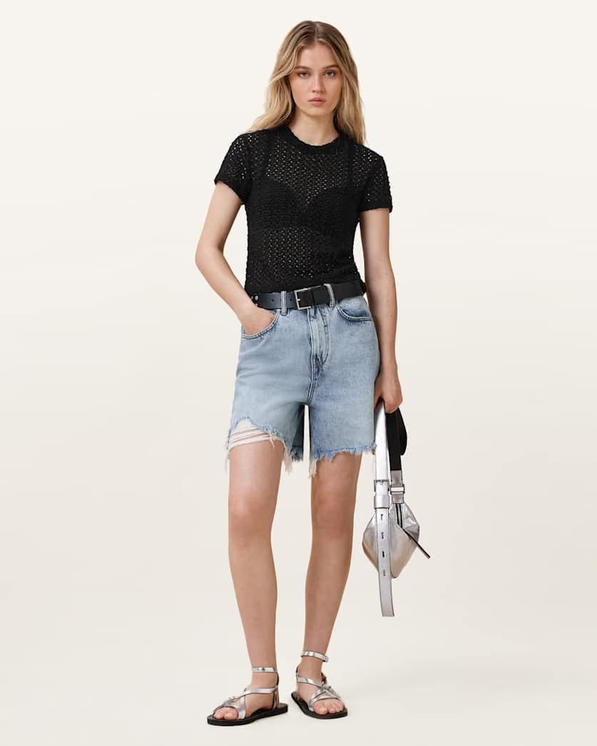 AllSaints Karma Crochet Stevie Slim Fit T Shirt Women's Black Women's