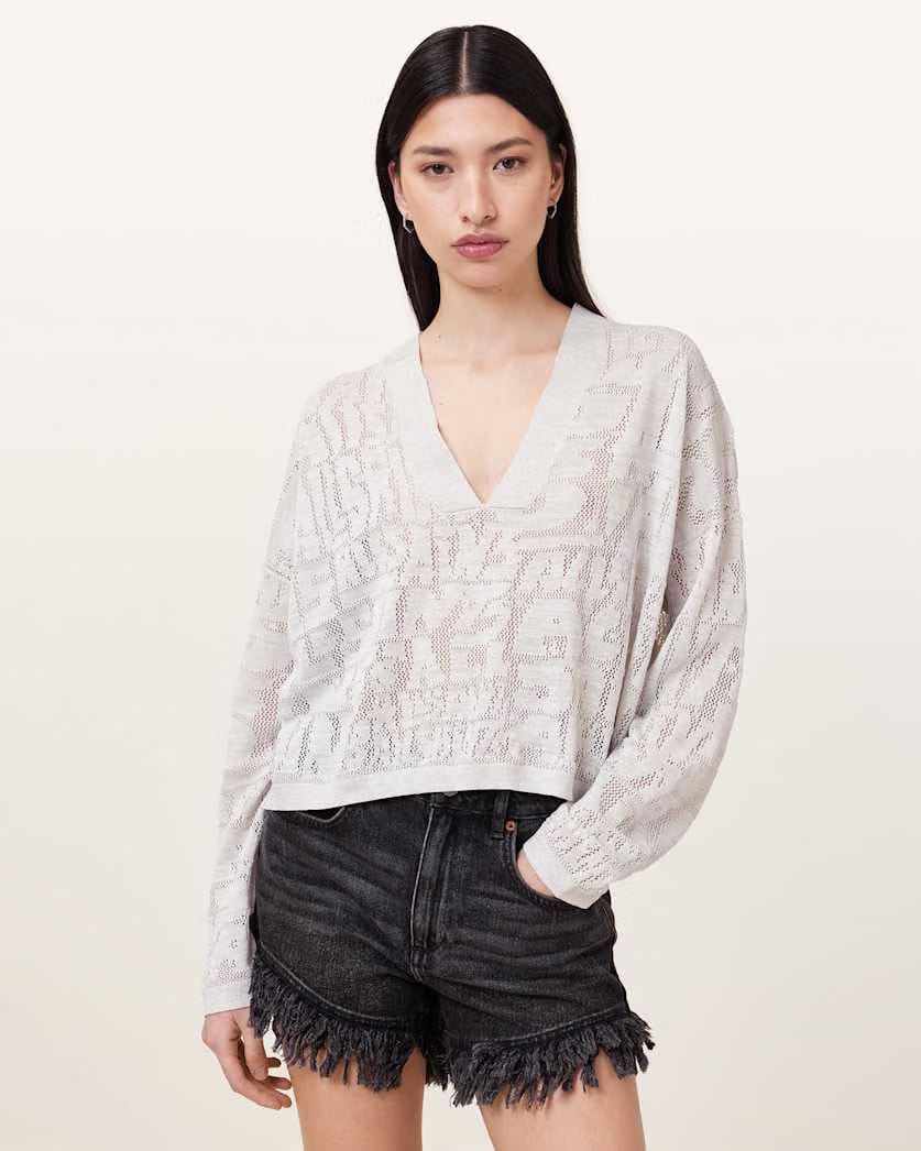 AllSaints Kaito V Neck Sweater Women's Chalk White Women's
