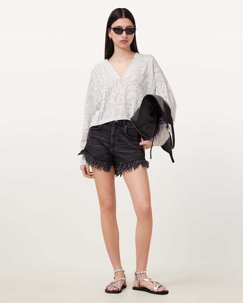 AllSaints Kaito V Neck Sweater Women's Chalk White Women's