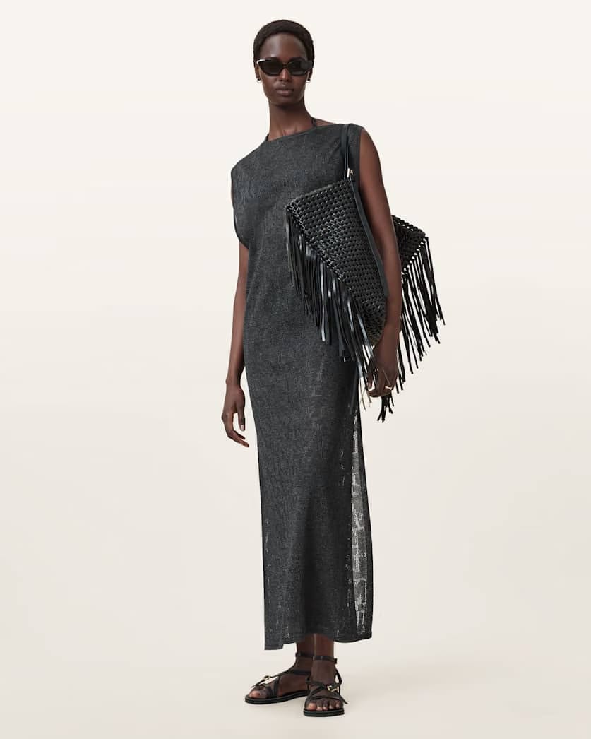 AllSaints Kaito Jacquard Sleeveless Maxi Dress Women's Carbon Grey Women's