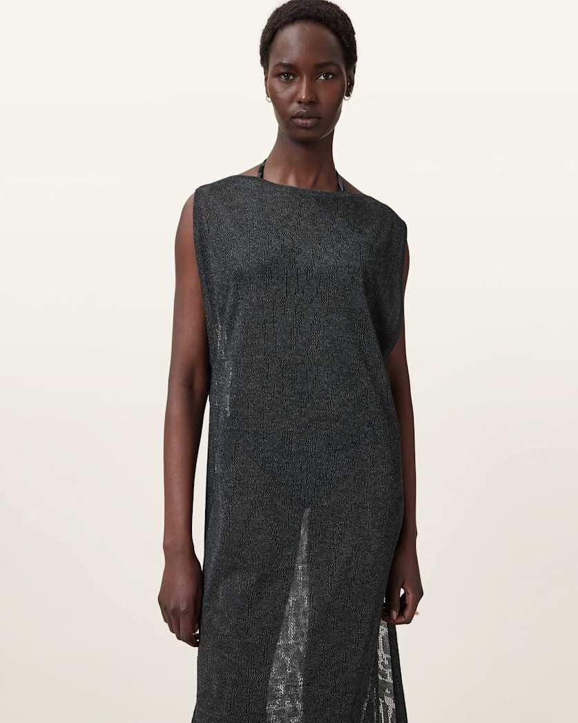 AllSaints Kaito Jacquard Sleeveless Maxi Dress Women's Carbon Grey Women's
