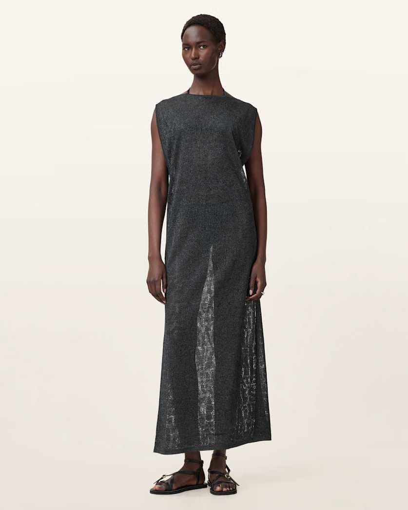AllSaints Kaito Jacquard Sleeveless Maxi Dress Women's Carbon Grey Women's