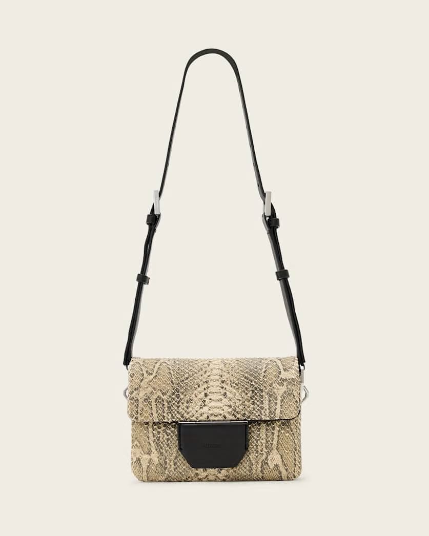 AllSaints Jupiter Leather Snake Crossbody Bag Women's Desert White Women's