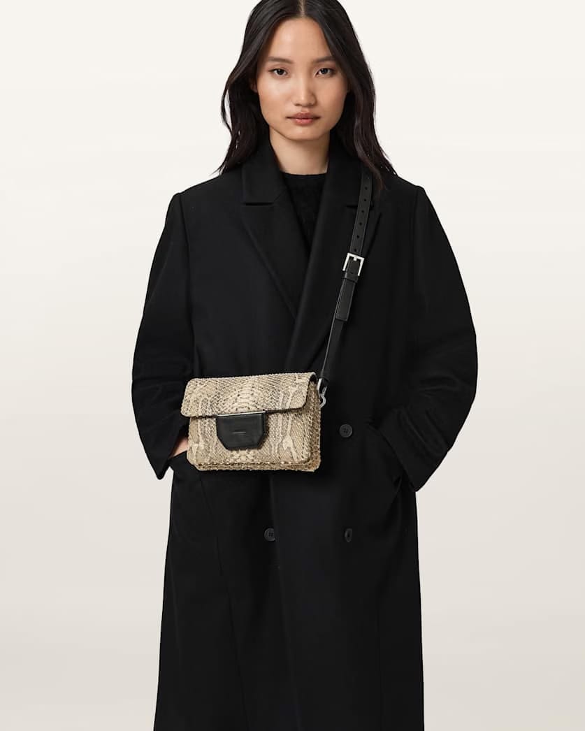 AllSaints Jupiter Leather Snake Crossbody Bag Women's Desert White Women's
