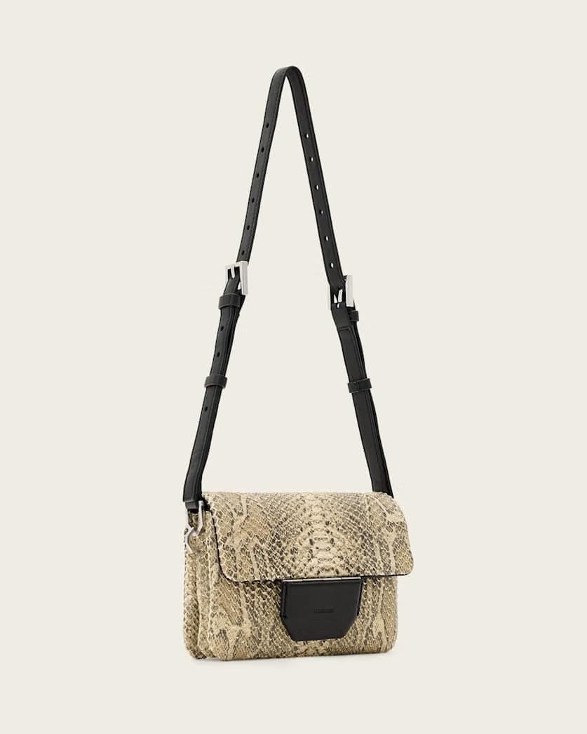 AllSaints Jupiter Leather Snake Crossbody Bag Women's Desert White Women's