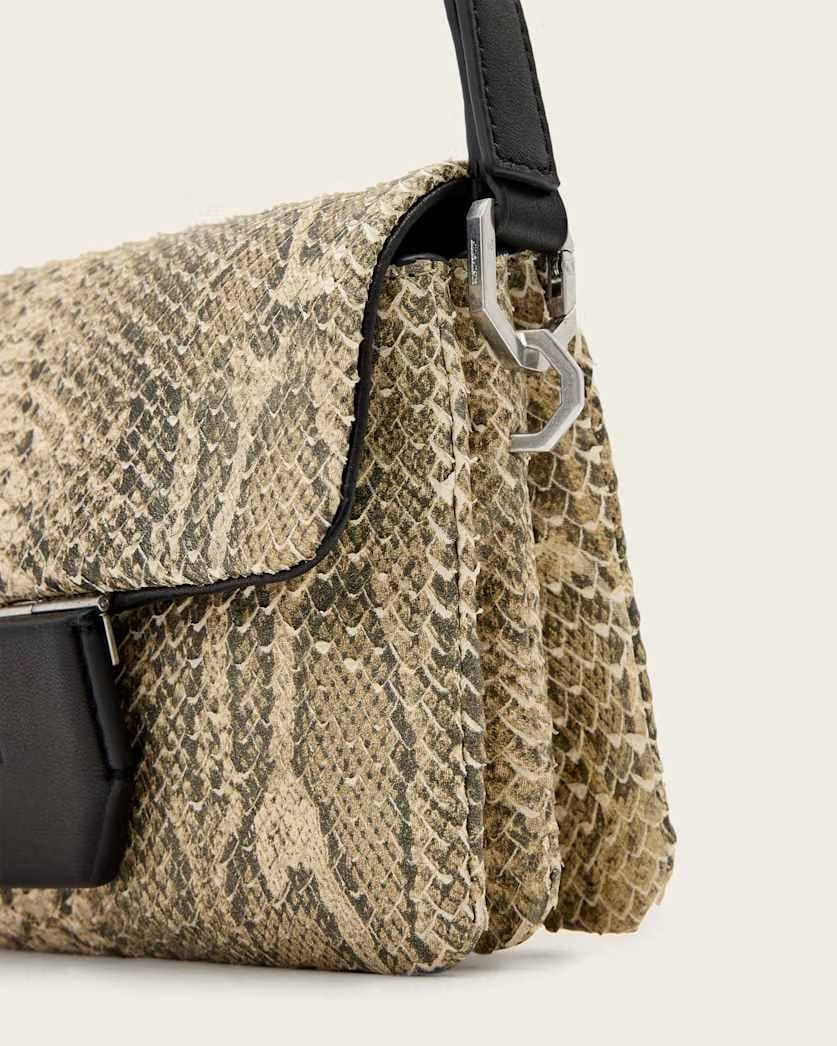 AllSaints Jupiter Leather Snake Crossbody Bag Women's Desert White Women's