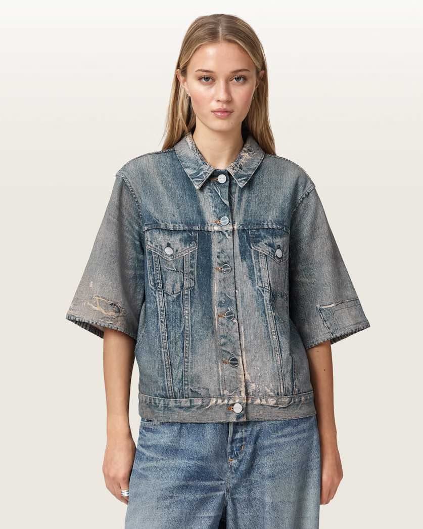 AllSaints Juni Terry Short Sleeve Illusion Of Denim Shirt Women's Illusion Tint Blue Women's