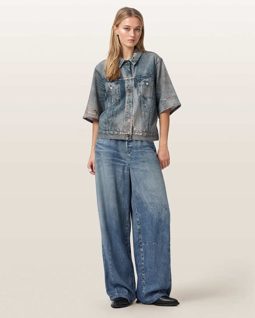 AllSaints Juni Terry Short Sleeve Illusion Of Denim Shirt Women's Illusion Tint Blue Women's