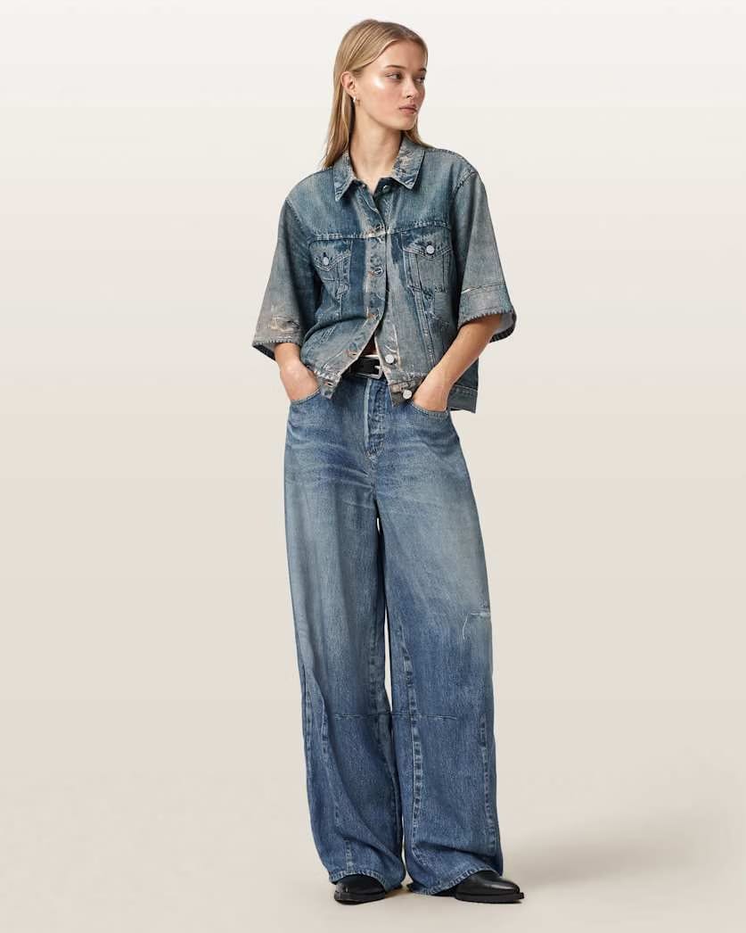AllSaints Juni Terry Short Sleeve Illusion Of Denim Shirt Women's Illusion Tint Blue Women's