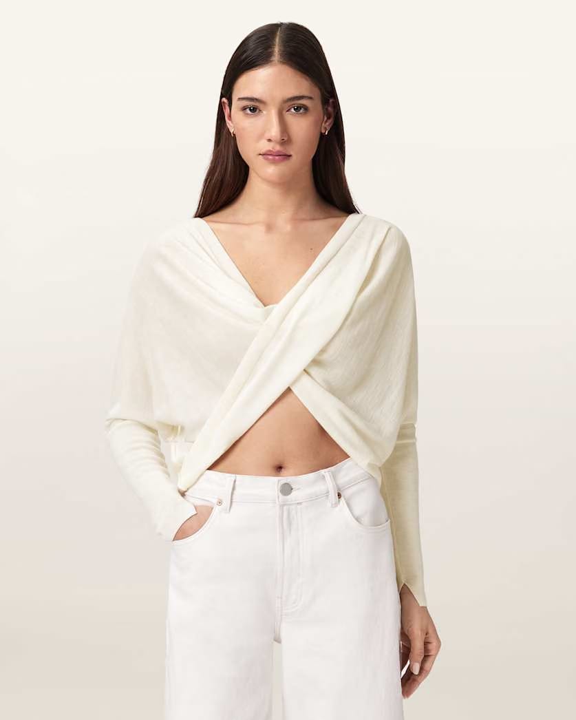 AllSaints Julieana Wrap Merino Wool Sweater Women's Chalk White Women's