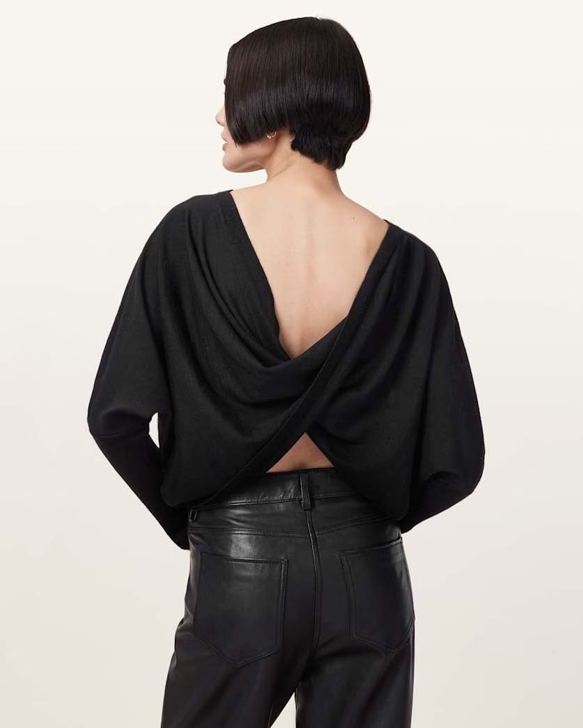 AllSaints Julieana Wrap Merino Wool Jumper Women's Black Women's