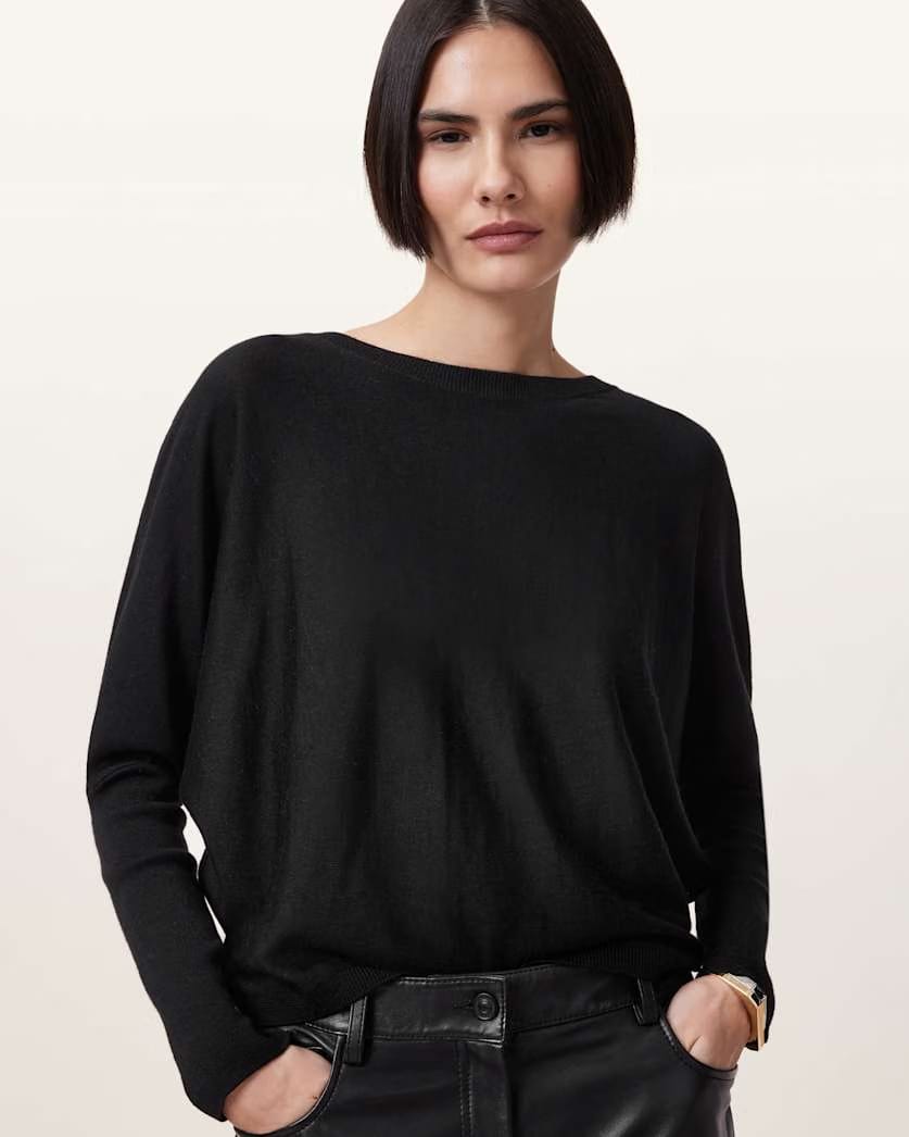 AllSaints Julieana Wrap Merino Wool Jumper Women's Black Women's