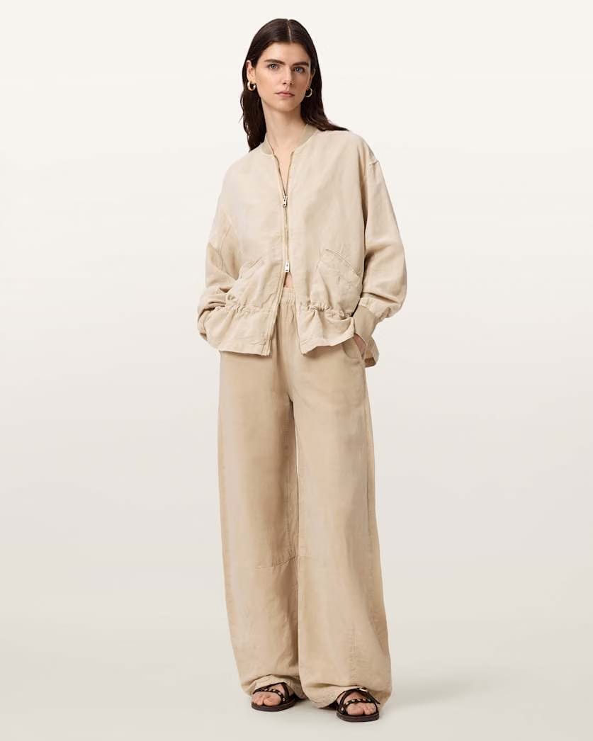 AllSaints Jett Wide Leg Linen Blend Pants Women's Black Women's