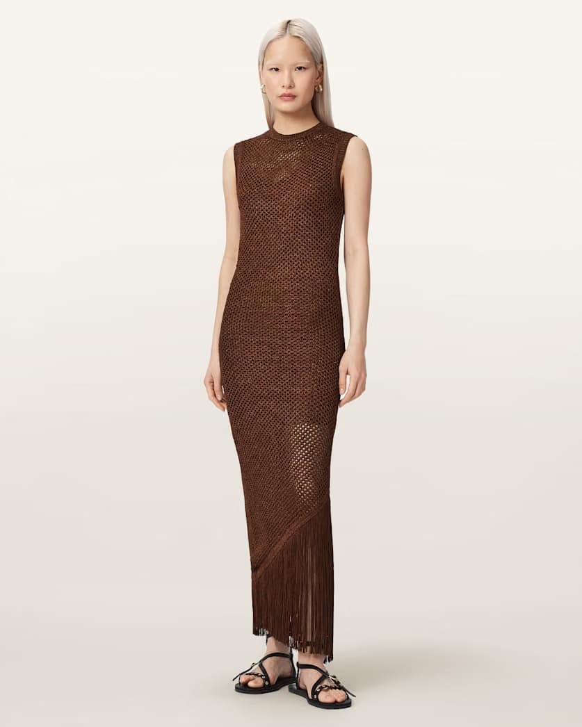 AllSaints Jessie Slim Fit Knitted Midi Dress Women's Burnt Brown Women's