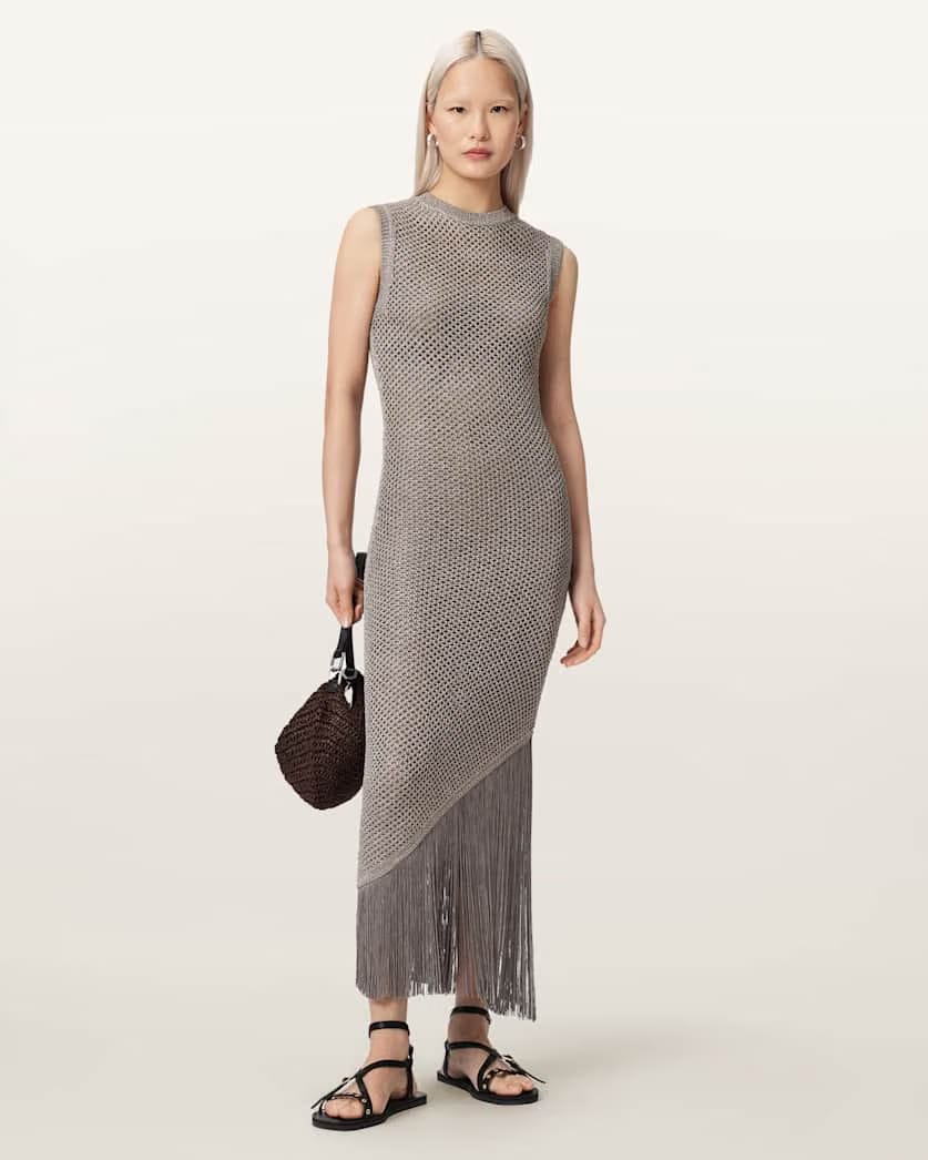 AllSaints Jessie Slim Fit Knitted Midi Dress Women's Burnt Brown Women's
