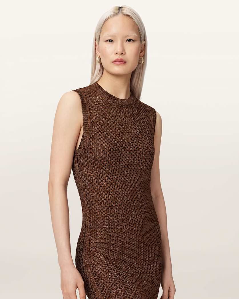 AllSaints Jessie Slim Fit Knitted Midi Dress Women's Burnt Brown Women's