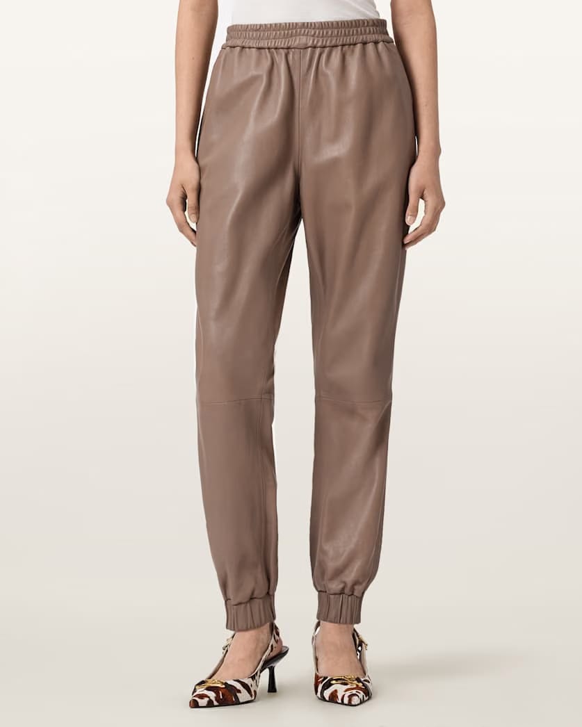 AllSaints Jen Leather Sweatpants Women's Mocha Brown Women's