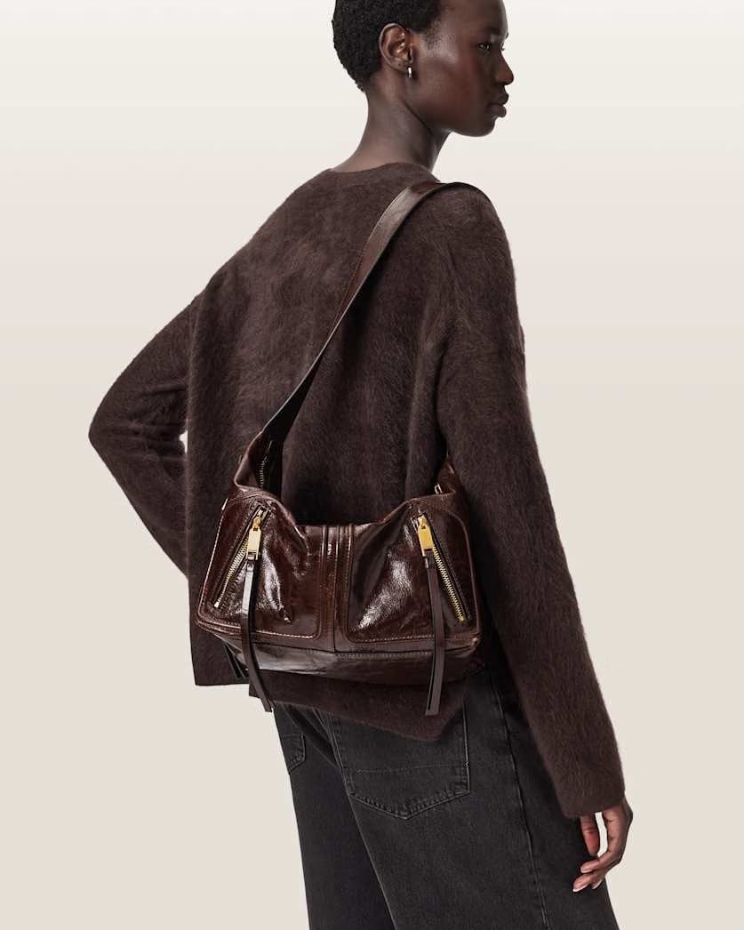 AllSaints Jean Rey Leather Shoulder Bag Women's Cognac Brown Women's