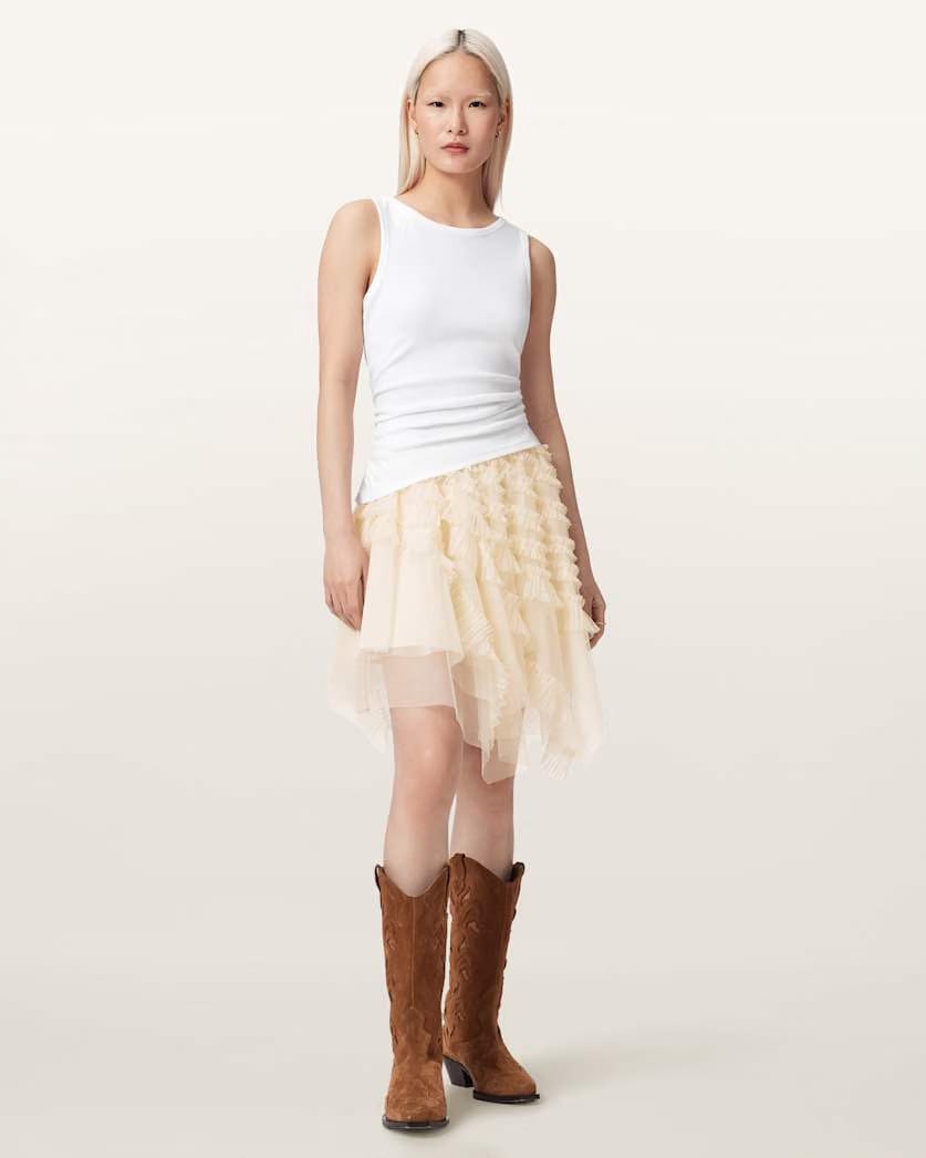 AllSaints Jayde Ruffled Tulle Mini Skirt Women's Blush Pink Women's