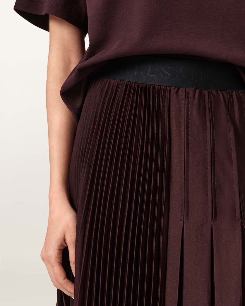 AllSaints Jax Pleated Midi Skirt Women's Oxblood Red Women's