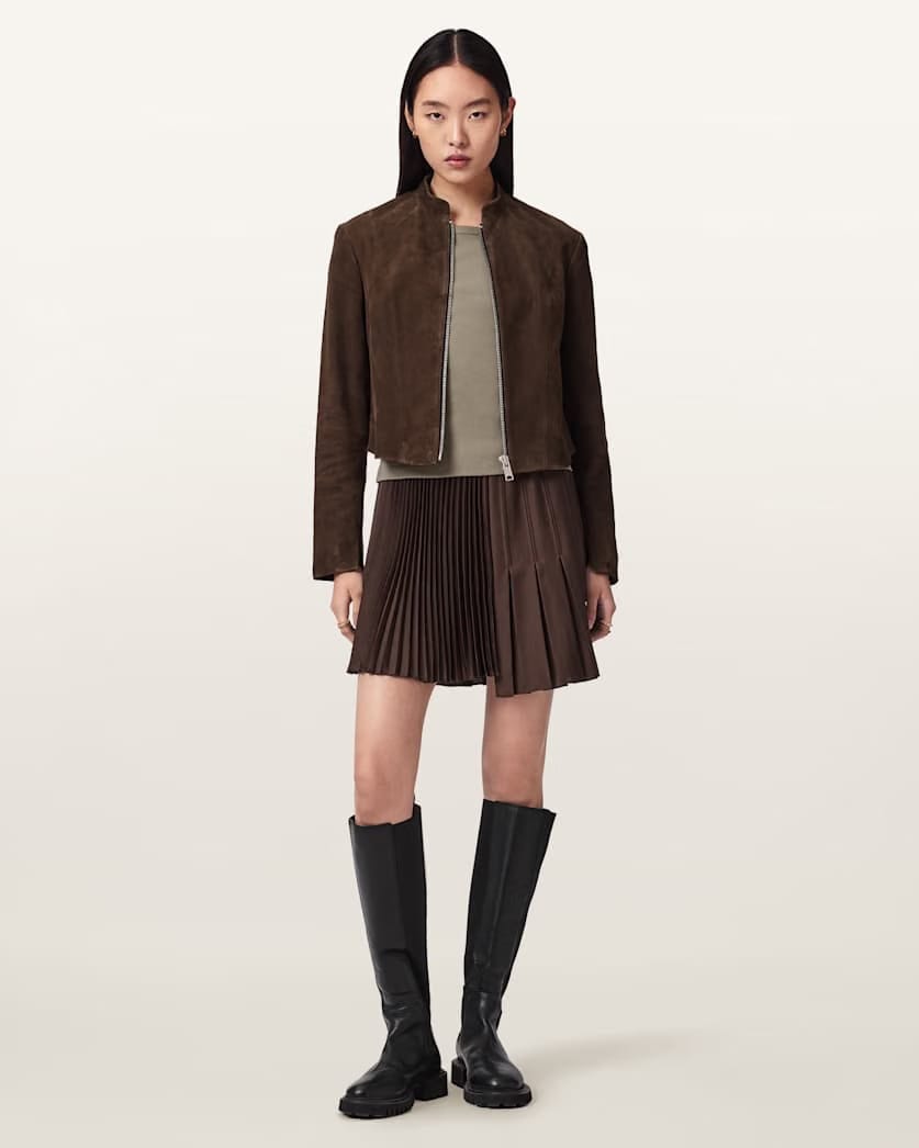 AllSaints Jax Asymmetric Mini Skirt Women's Bitter Brown Women's