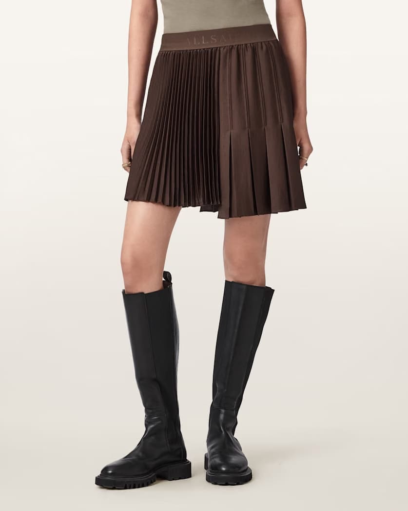 AllSaints Jax Asymmetric Mini Skirt Women's Bitter Brown Women's