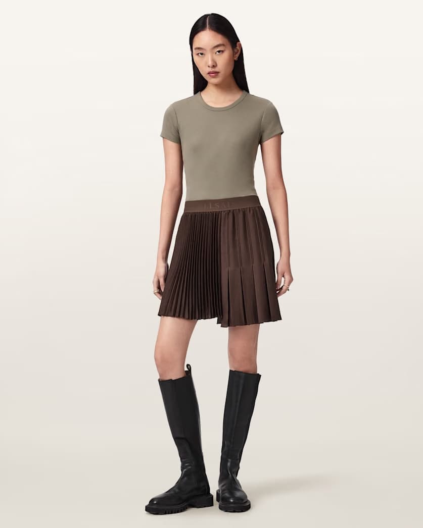 AllSaints Jax Asymmetric Mini Skirt Women's Bitter Brown Women's