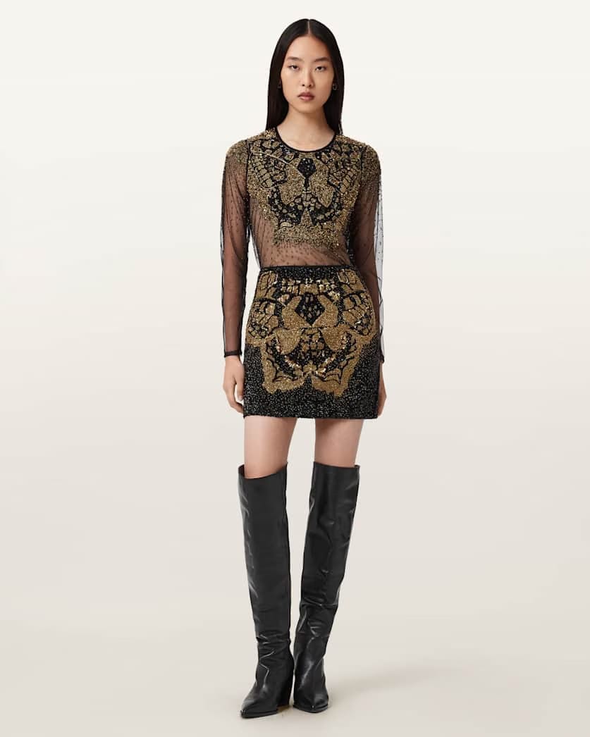 AllSaints Jamilia Embellished Mini Skirt Women's Black/Gold Women's