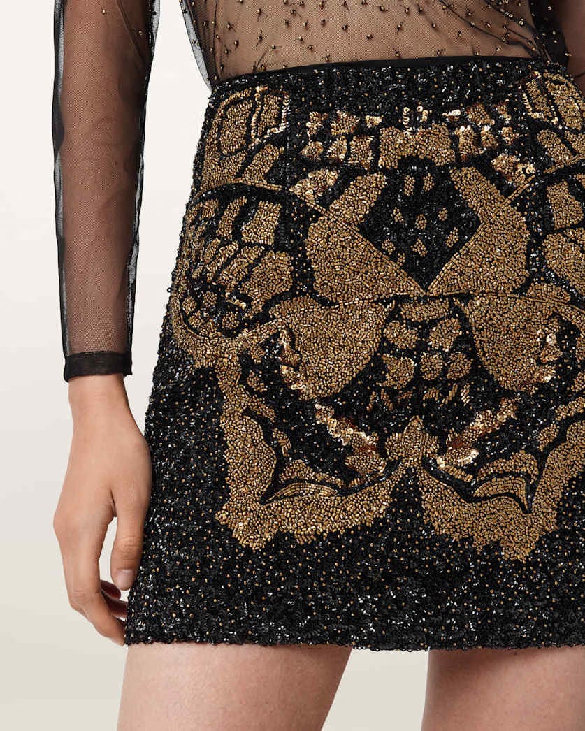 AllSaints Jamilia Embellished Mini Skirt Women's Black/Gold Women's
