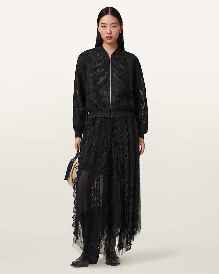 AllSaints Jade Embroidered Bomber Jacket Women's Black Women's