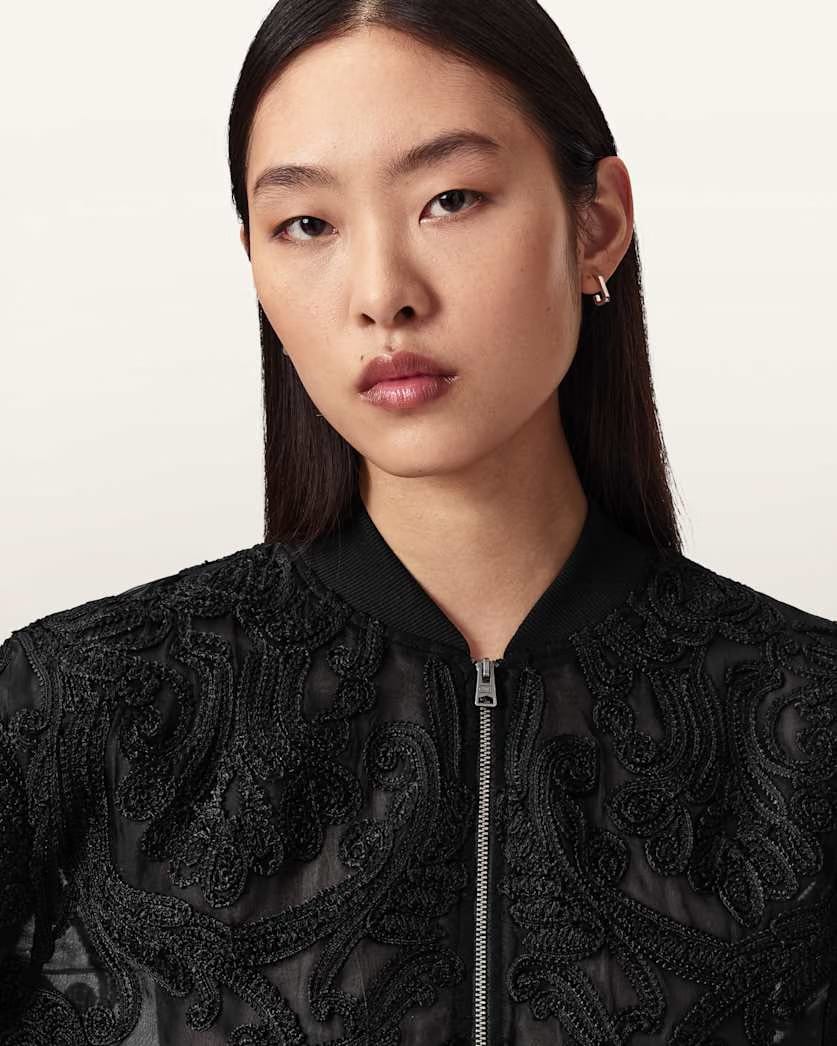 AllSaints Jade Embroidered Bomber Jacket Women's Black Women's